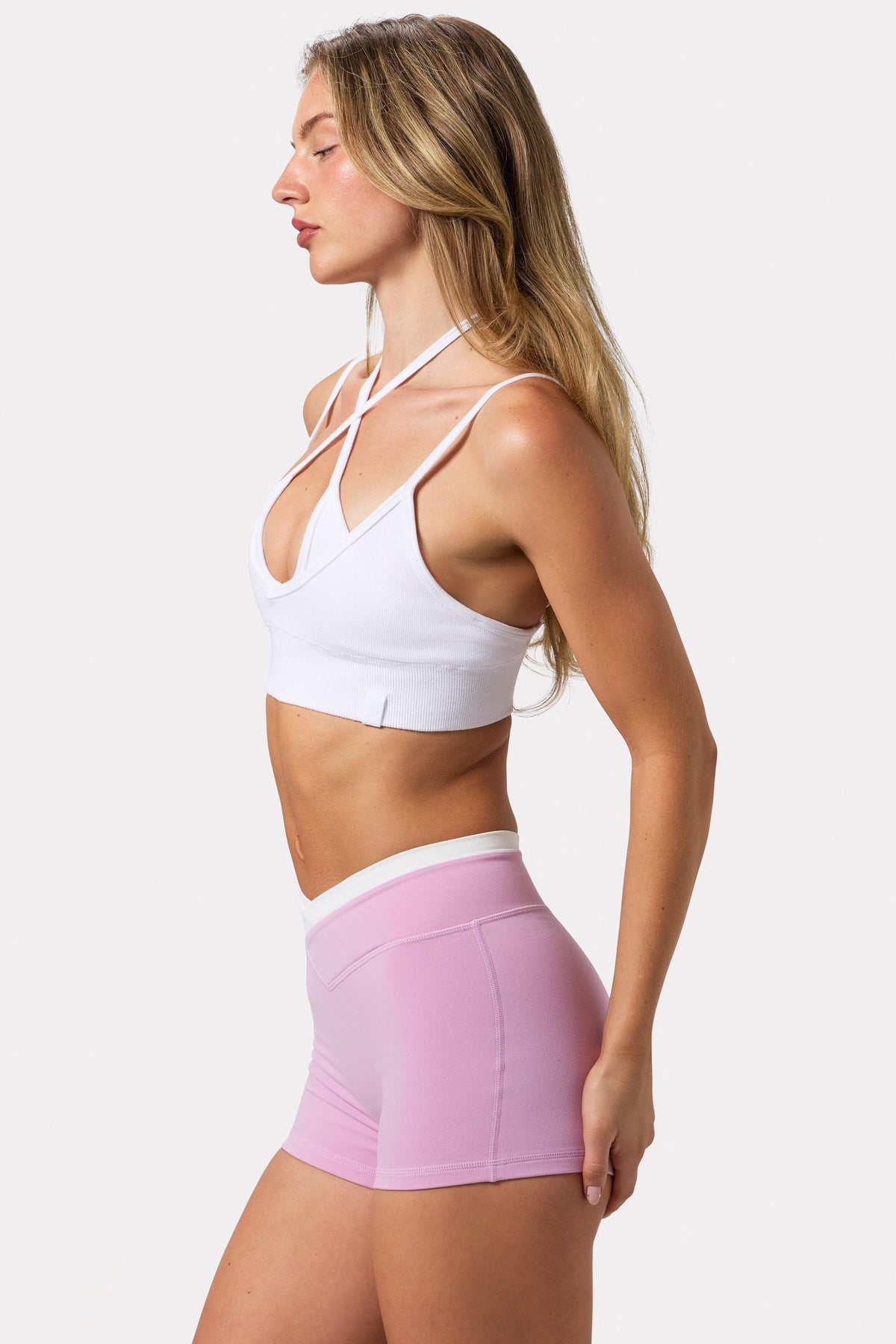 Seamless Soft Rib Crossover Sports Bra In White