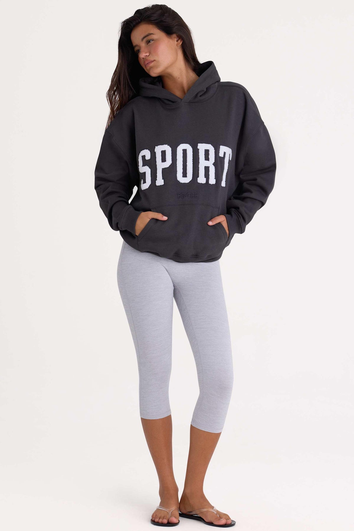 Soft Cotton Fleece Oversized Hoodie In Black