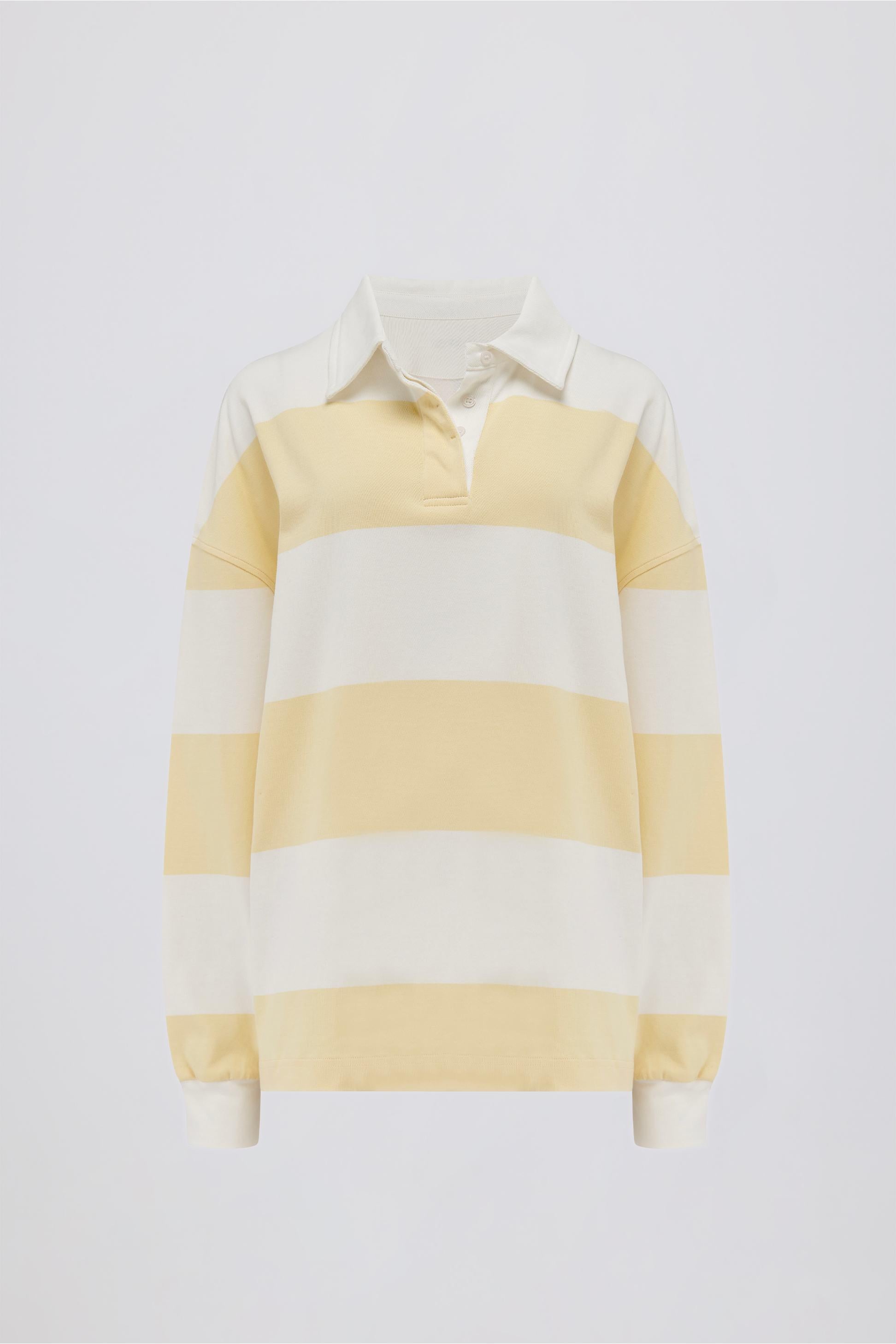 เสื้อยืดแขนยาวขนาดใหญ่ลายลาย สีมะนาว