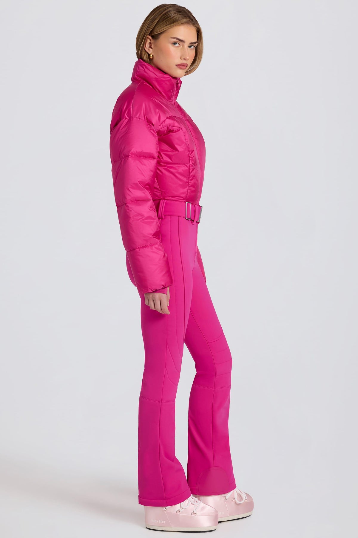Waterproof Padded Belted Ski Suit In Magenta Pink