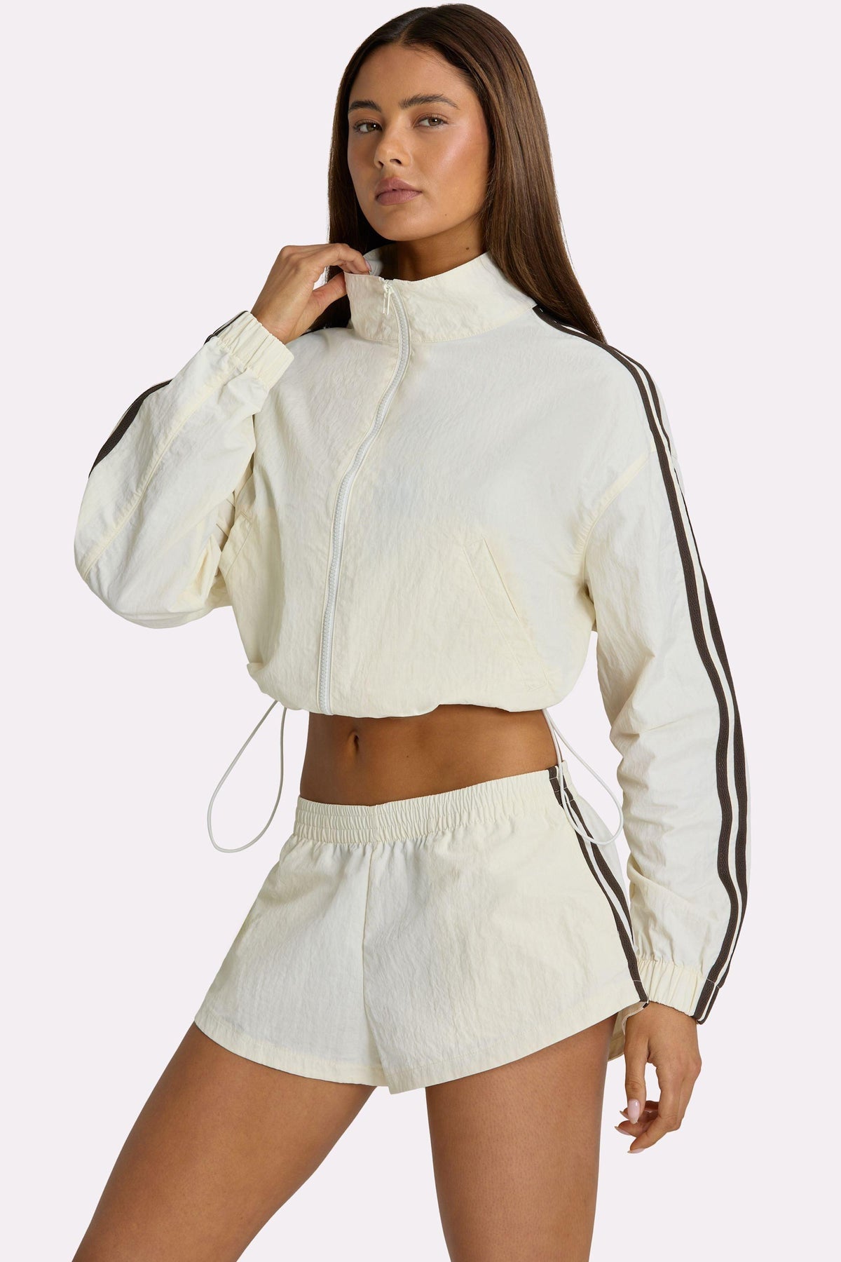 Woven Zip-up Track Jacket In Coconut