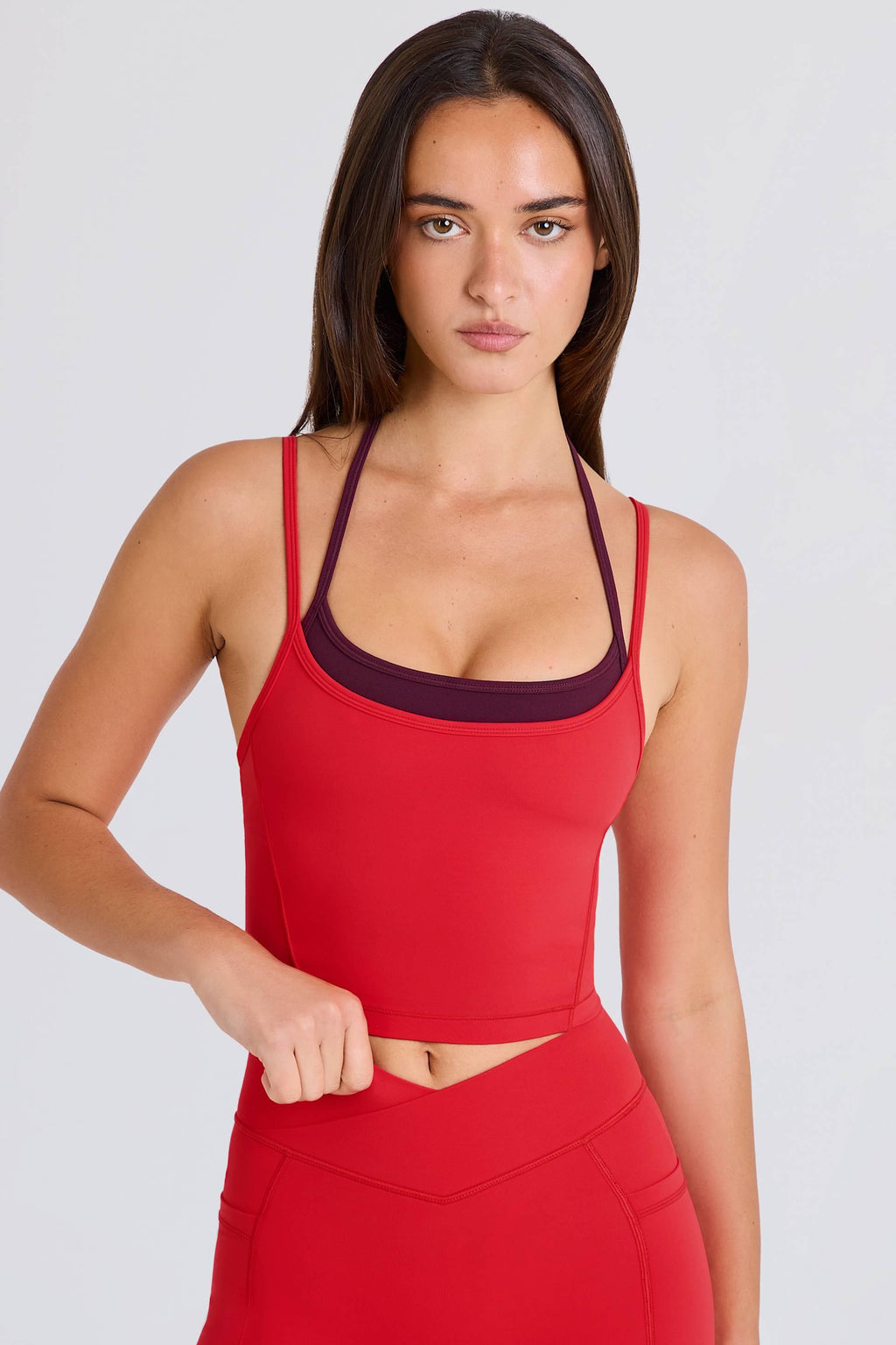 Soft Active Layered Cropped Tank Top In Strawberry