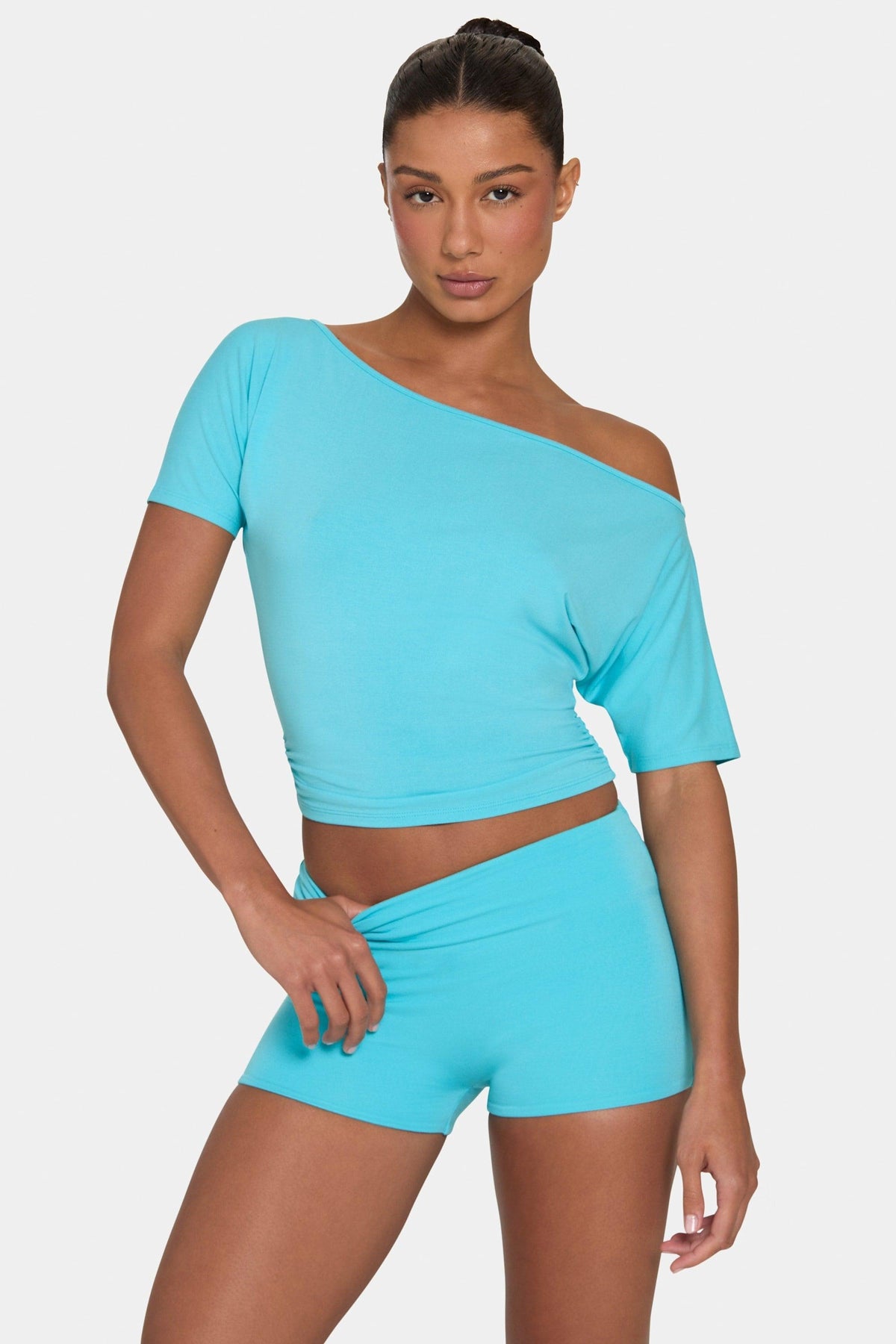 Buttercloud™ Slouchy Off-shoulder Top In Aqua