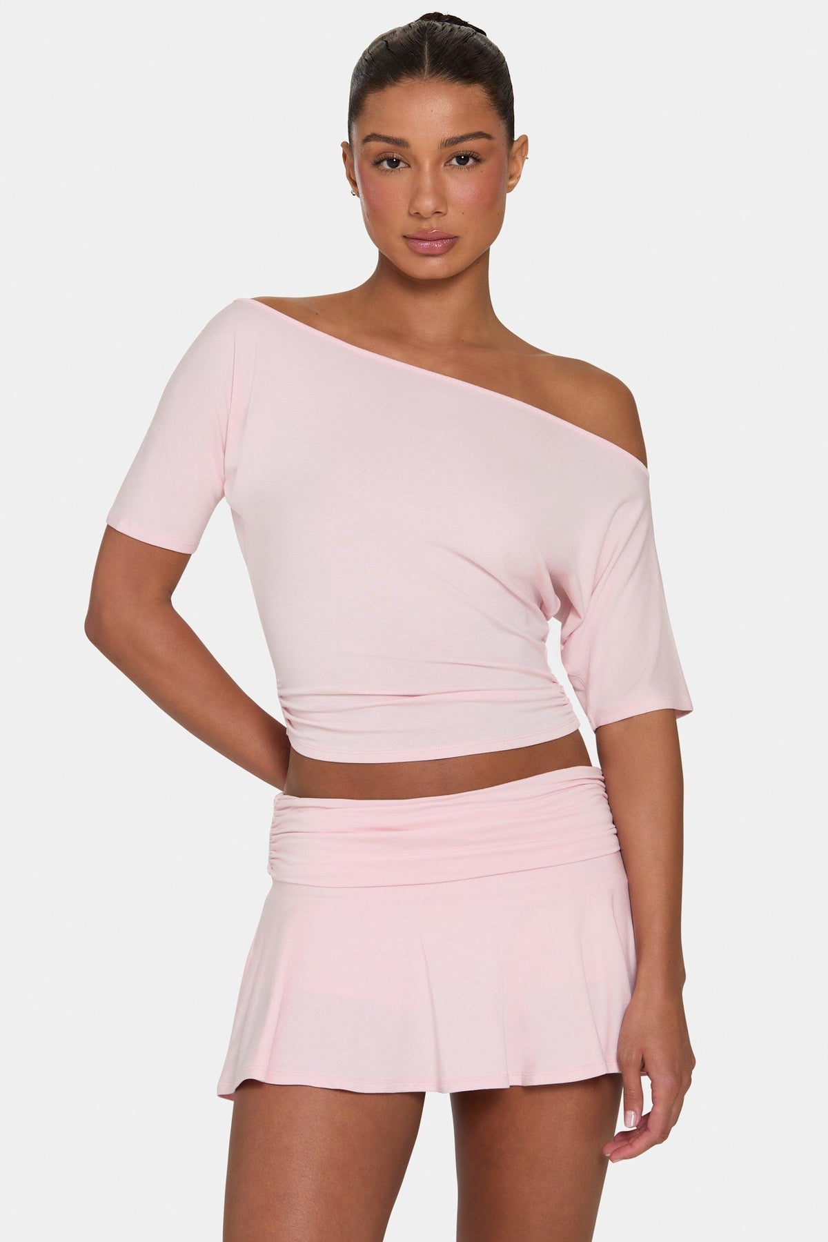 Buttercloud™ Slouchy Off-shoulder Top In Blush