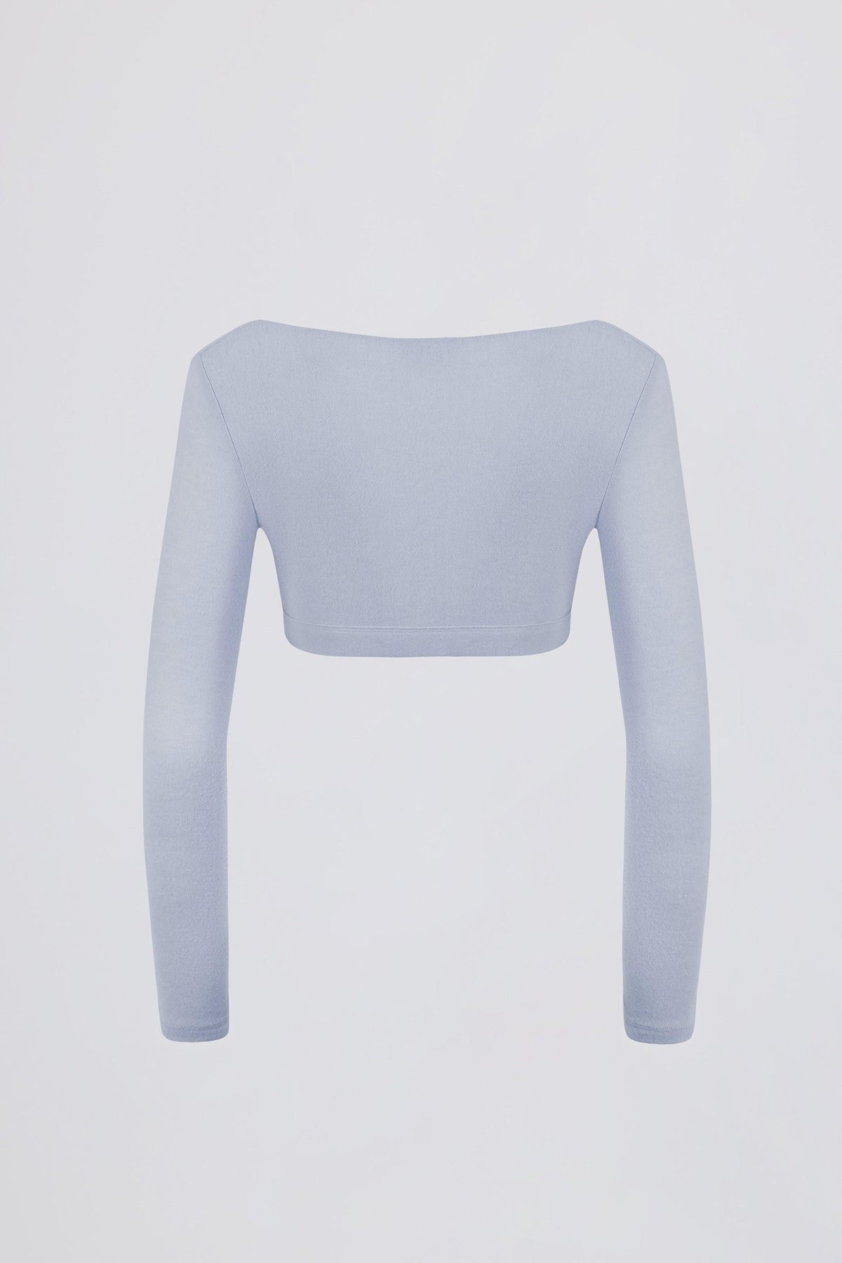 เสื้อครอปคอวีเจอร์ซี่แปรงสีฟ้าอ่อนนุ่ม