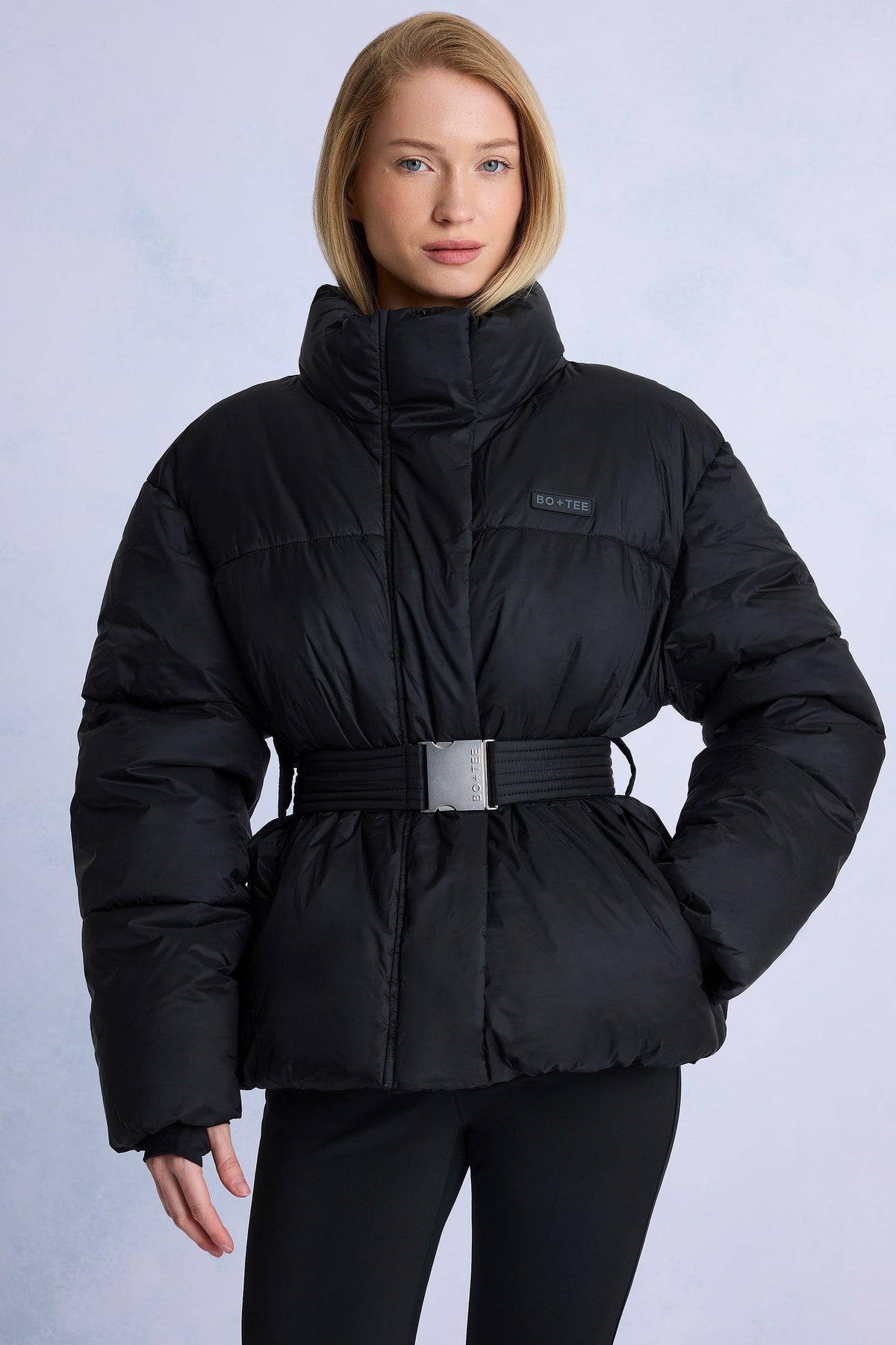 Waterproof Belted Oversized Ski Jacket In Black