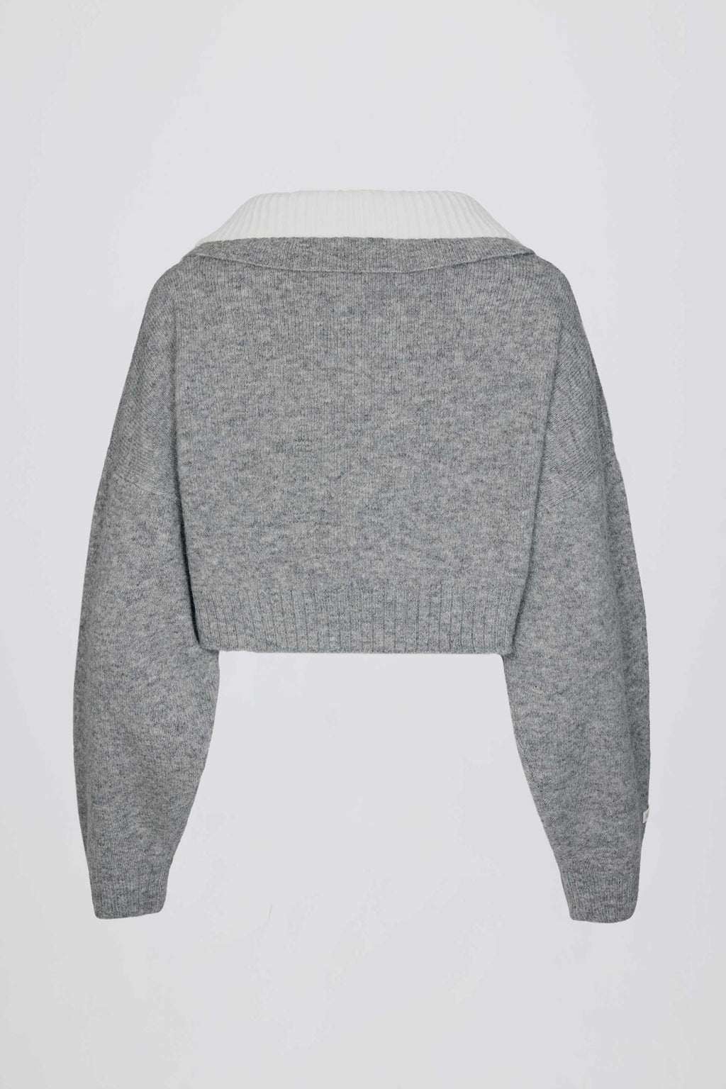 Soft Knit Layered Collar Cropped Jumper In Grey