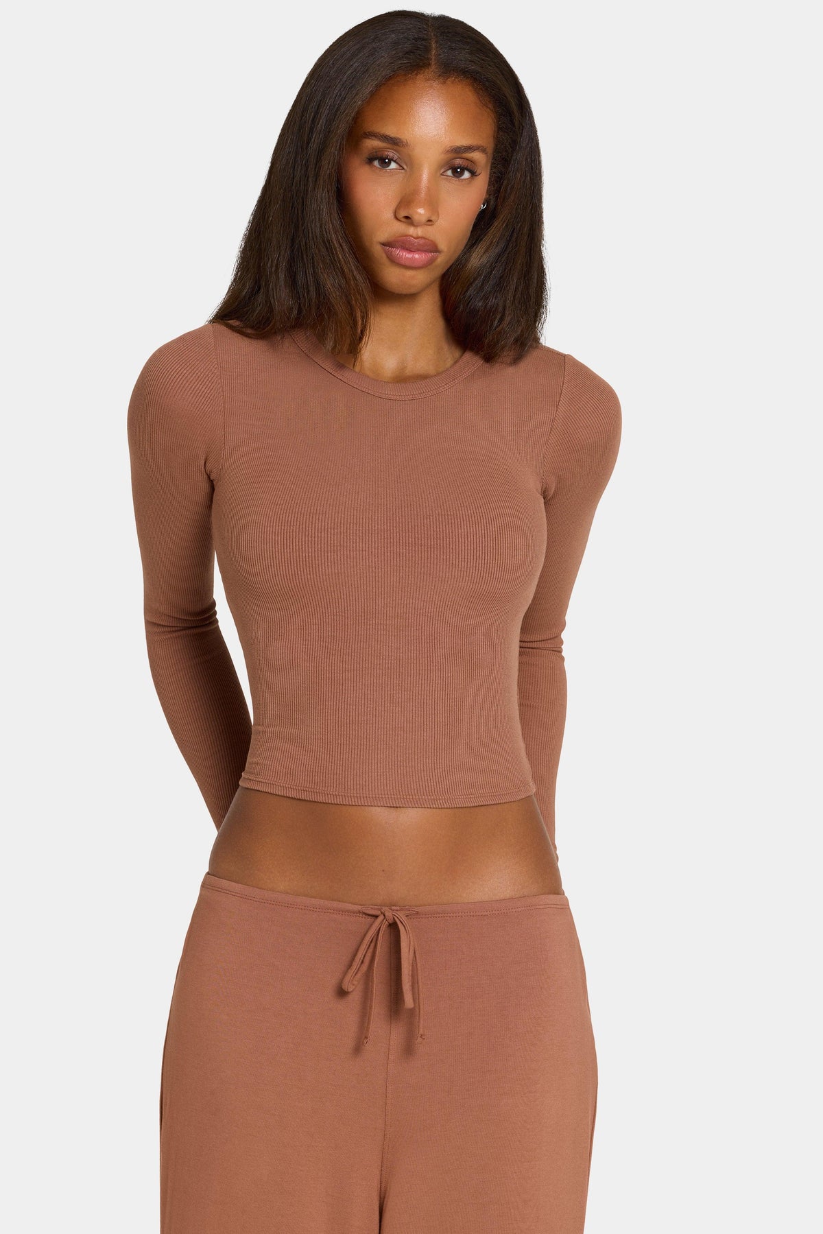 Buttercloud™ Long-sleeve Crop Top In Cocoa