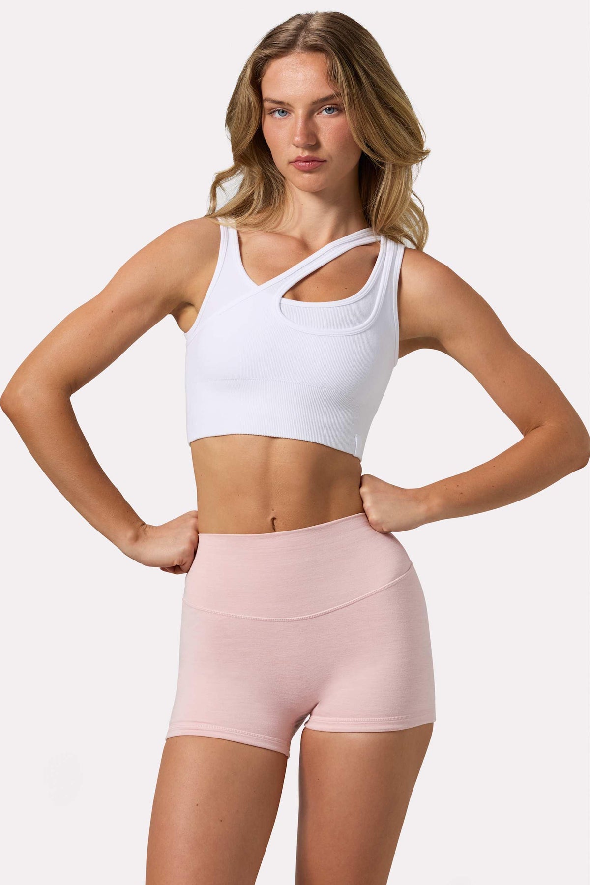Seamless Soft Rib Asymmetric Sports Bra In White