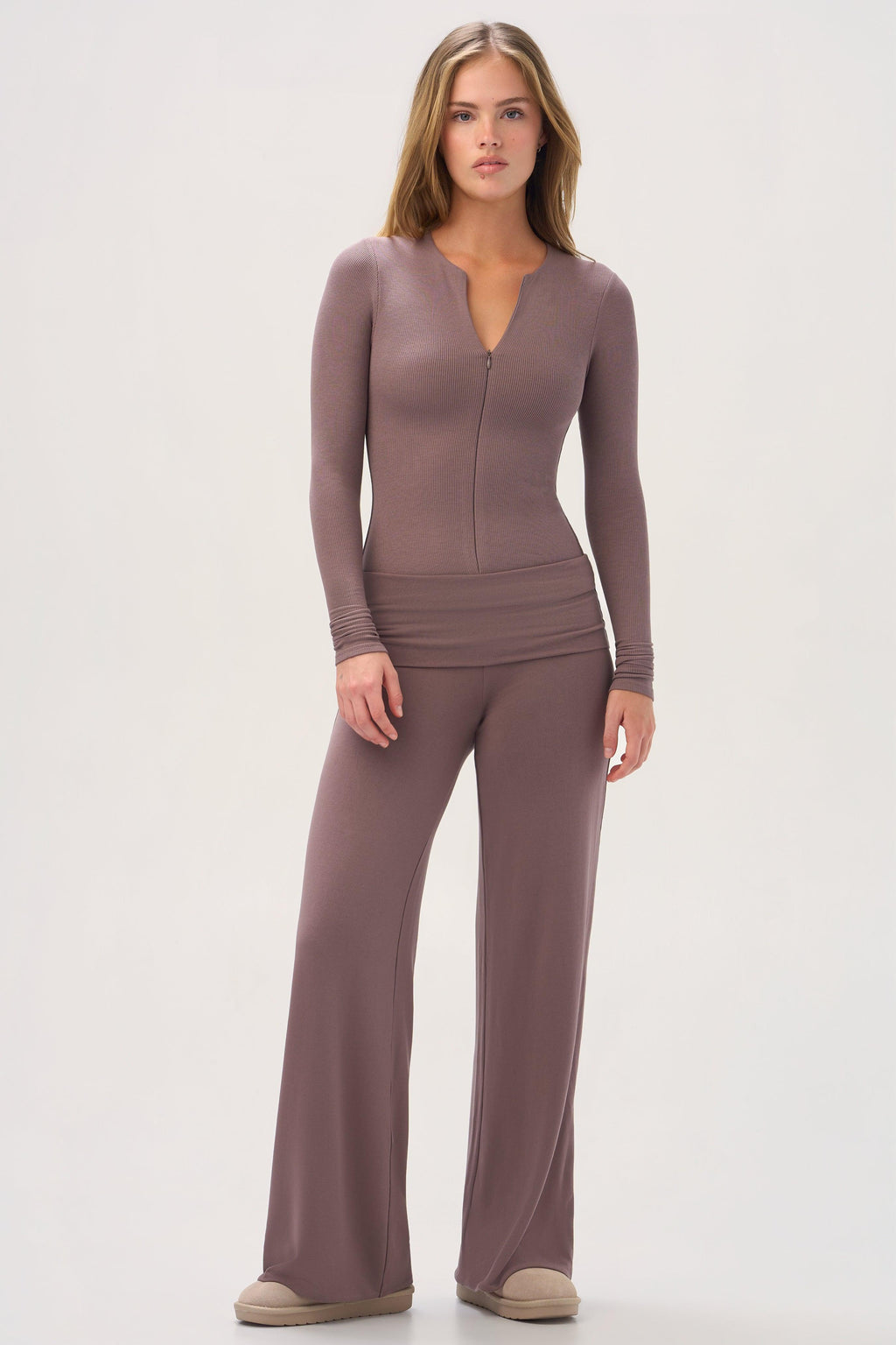 Buttercloud™ Zip-neck Top In Chestnut