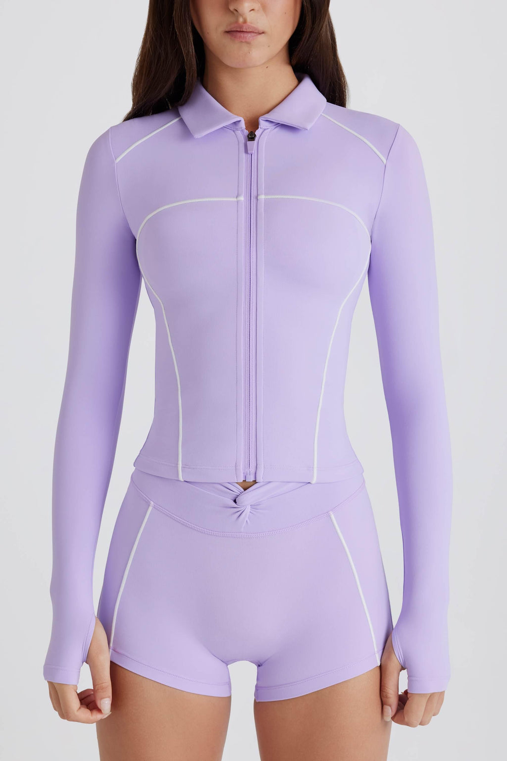 Soft Active Contrast Zip-up Jacket In Lilac