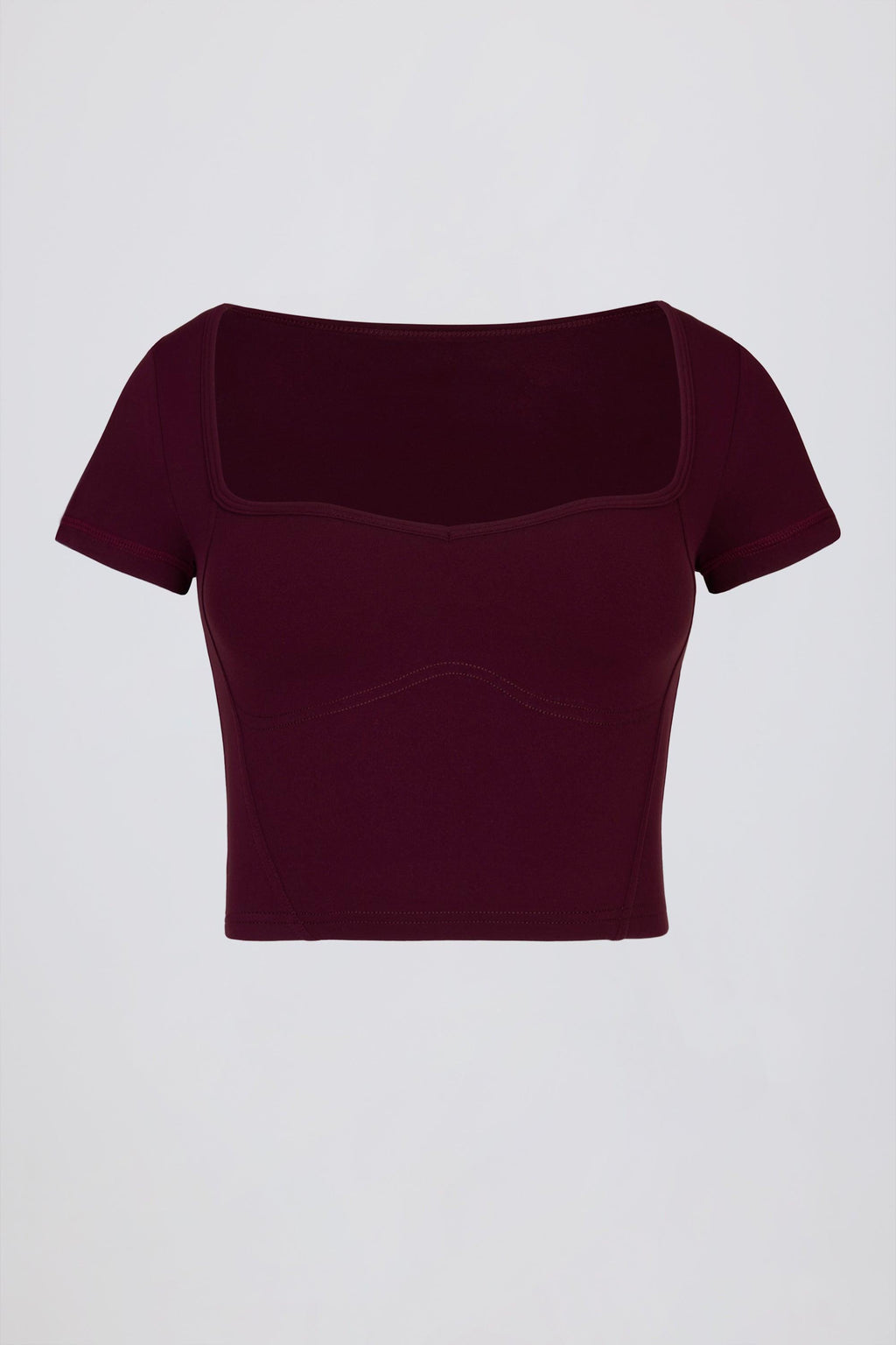 เสื้อครอปท็อปคอยนุ่ม นุ่ม สีม่วงแดง