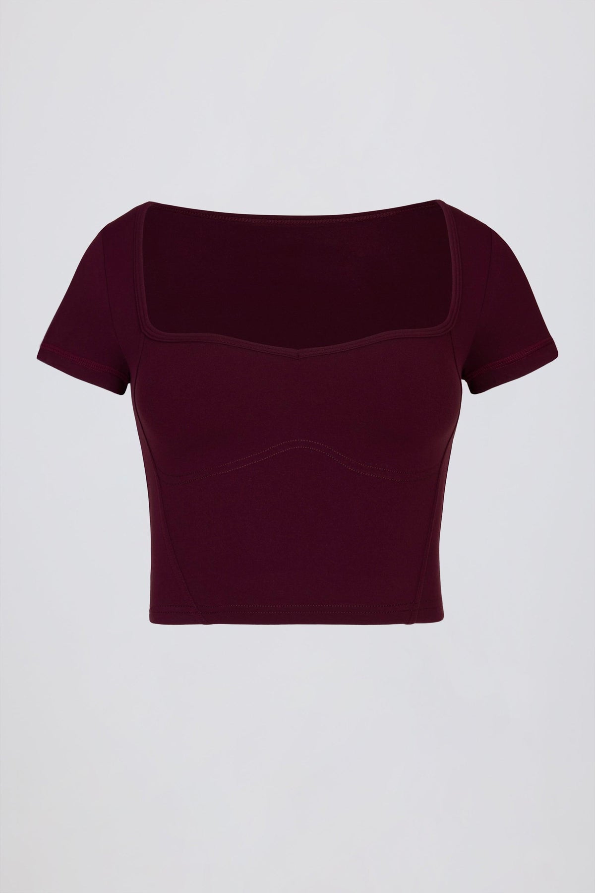 เสื้อครอปท็อปคอยนุ่ม นุ่ม สีม่วงแดง
