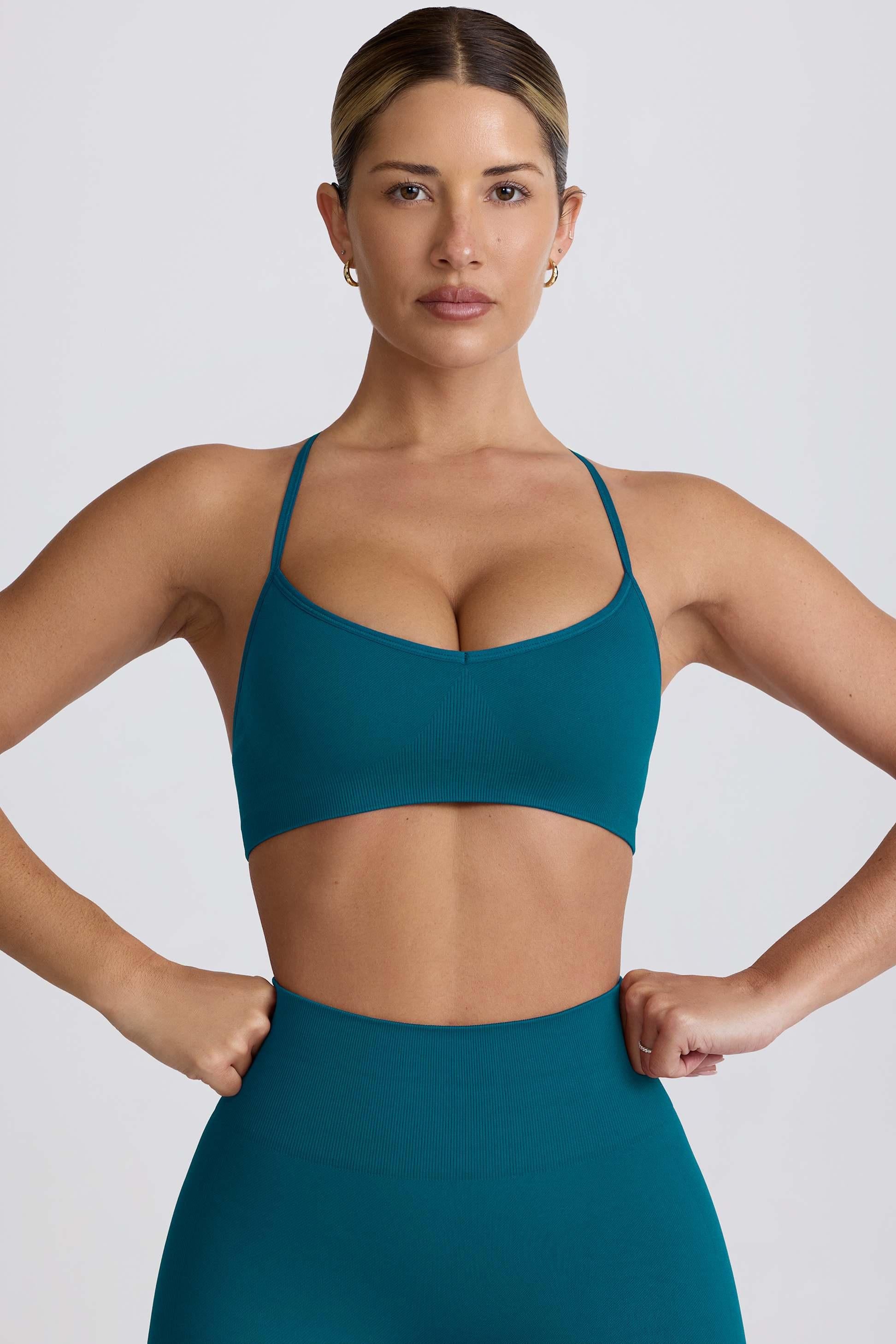 เสื้อสปอร์ตบราแบบไม่มีรอยต่อ Super Sculpt สีน้ำเงิน