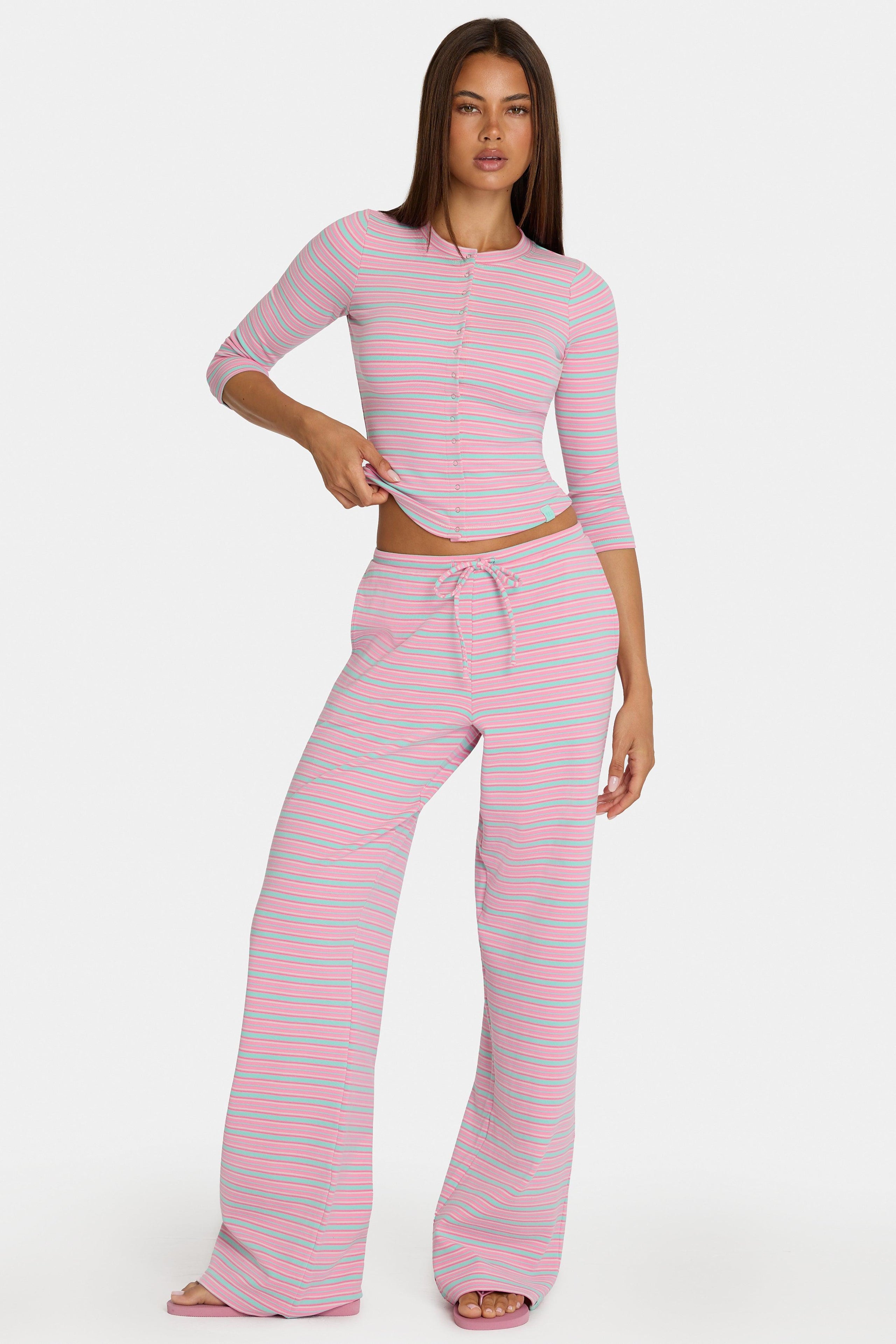 Brushed Jersey Low-rise Trousers In Multi Stripe