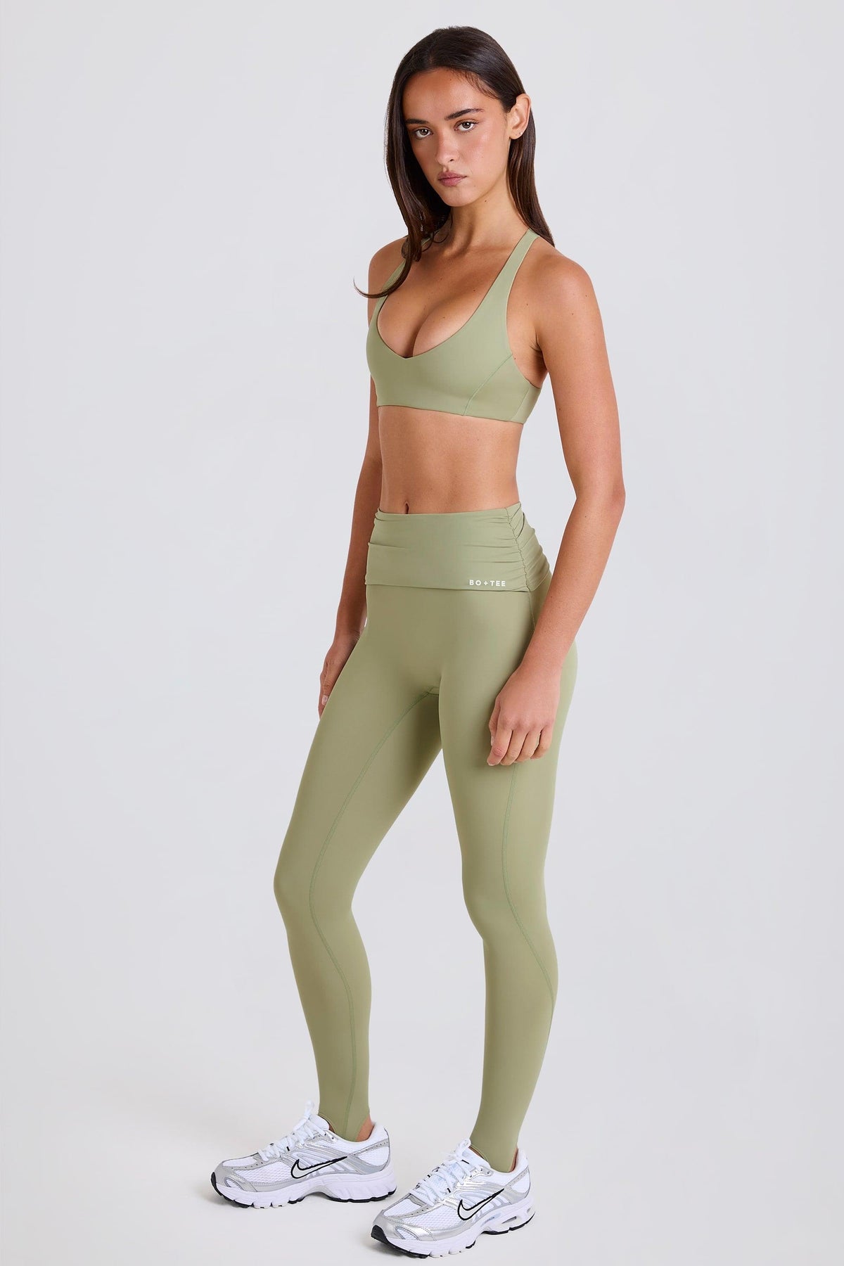 Foldover Mid-rise Stirrup Leggings In Matcha