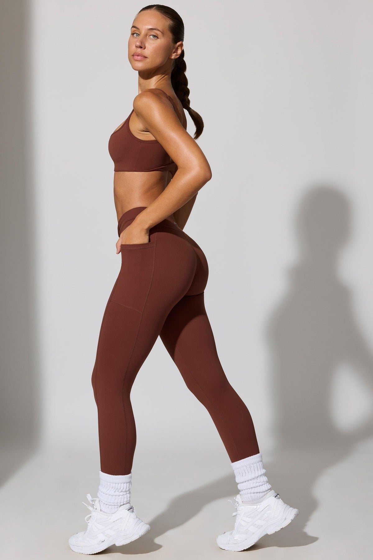 Full Length Leggings With Pockets In Brown