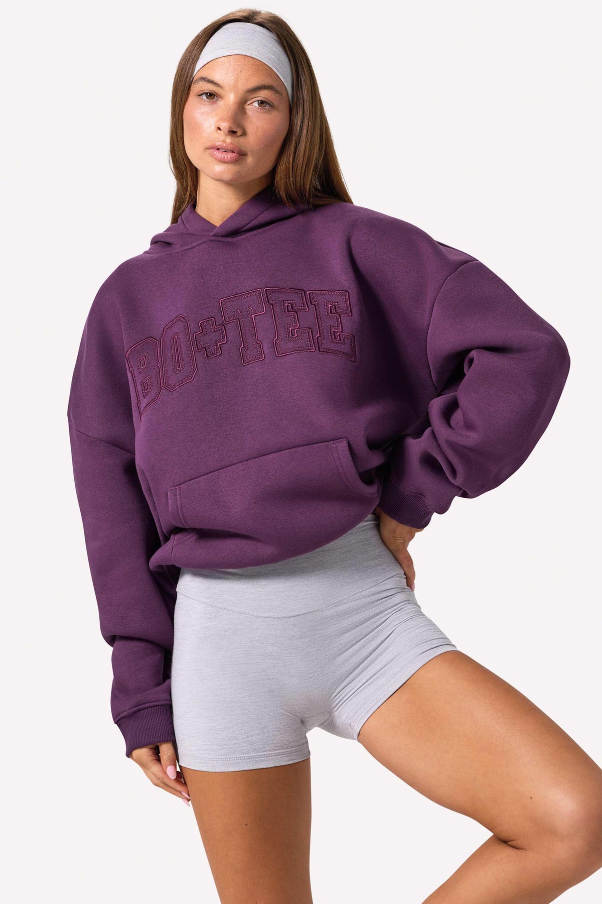 Embroidered Oversized Hoodie In Plum