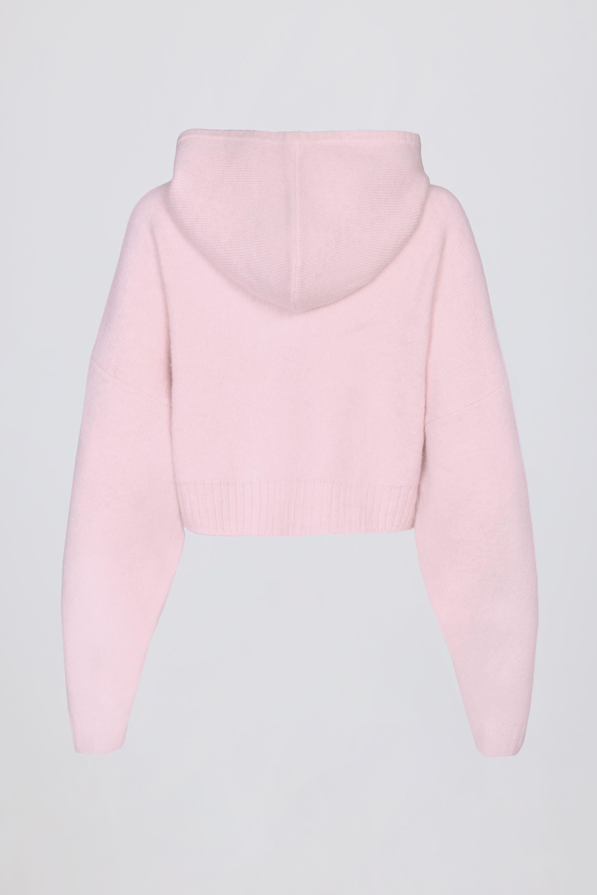 เสื้อฮู้ดซิปอัพถักนุ่ม สีชมพูอ่อนนุ่ม