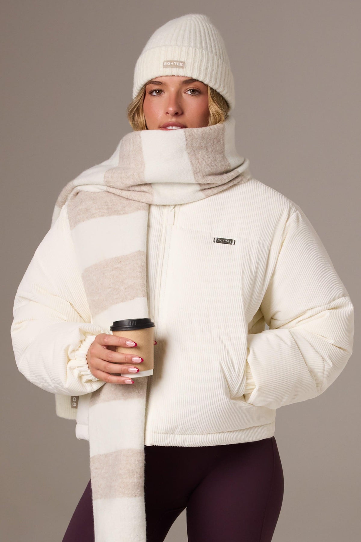 Corduroy Quilted Puffer Jacket In Ivory