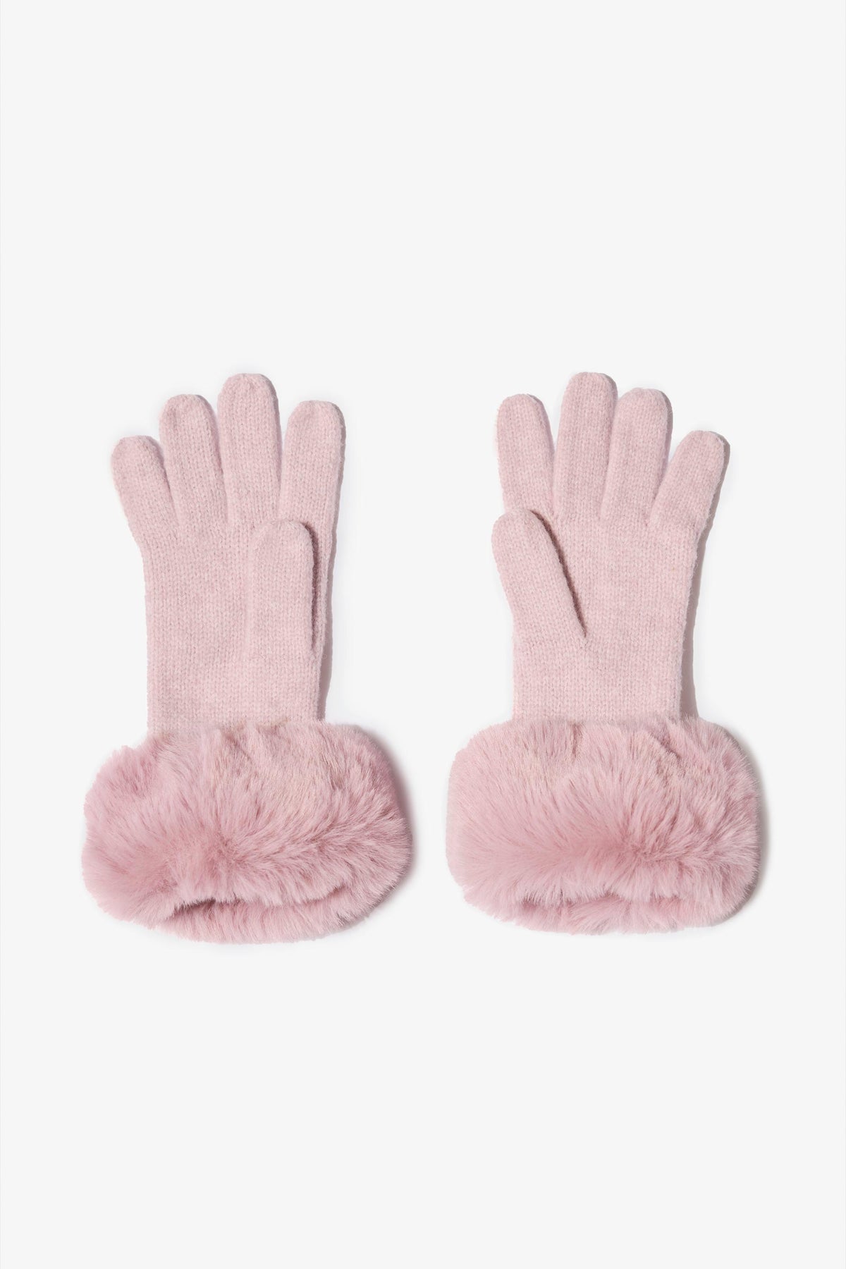 Knit Faux-fur Cuff Gloves In Powder Pink
