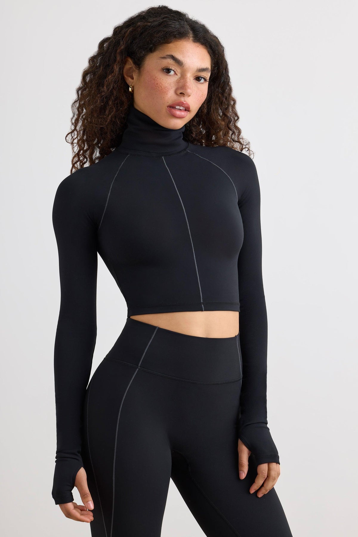 Soft Active Turtleneck Crop Top In Black