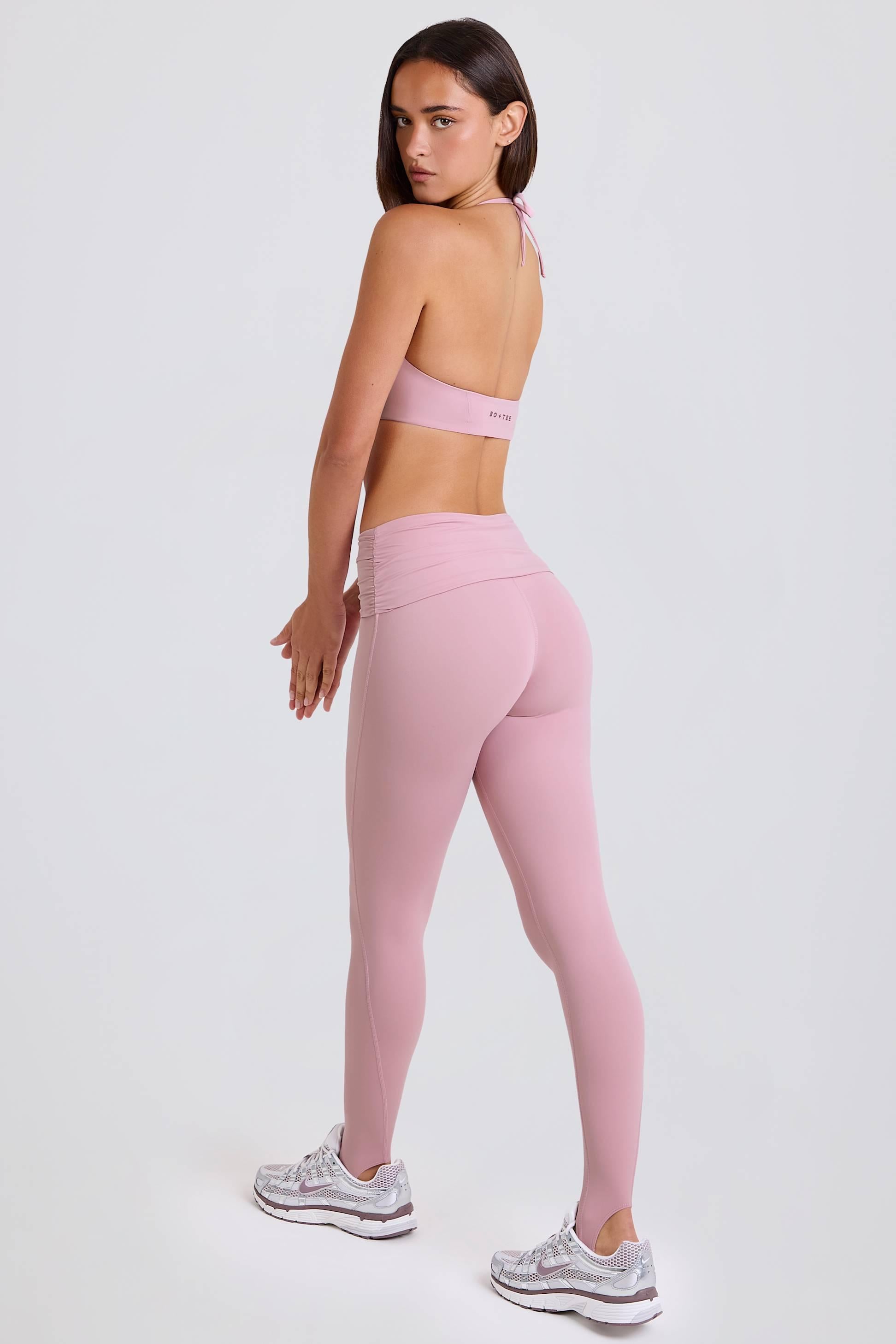 Foldover Mid-rise Stirrup Leggings In Mauve